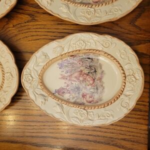 Cracker Barrel Floral Cream and Tan Decorative Oval Easter Rabbit Plate